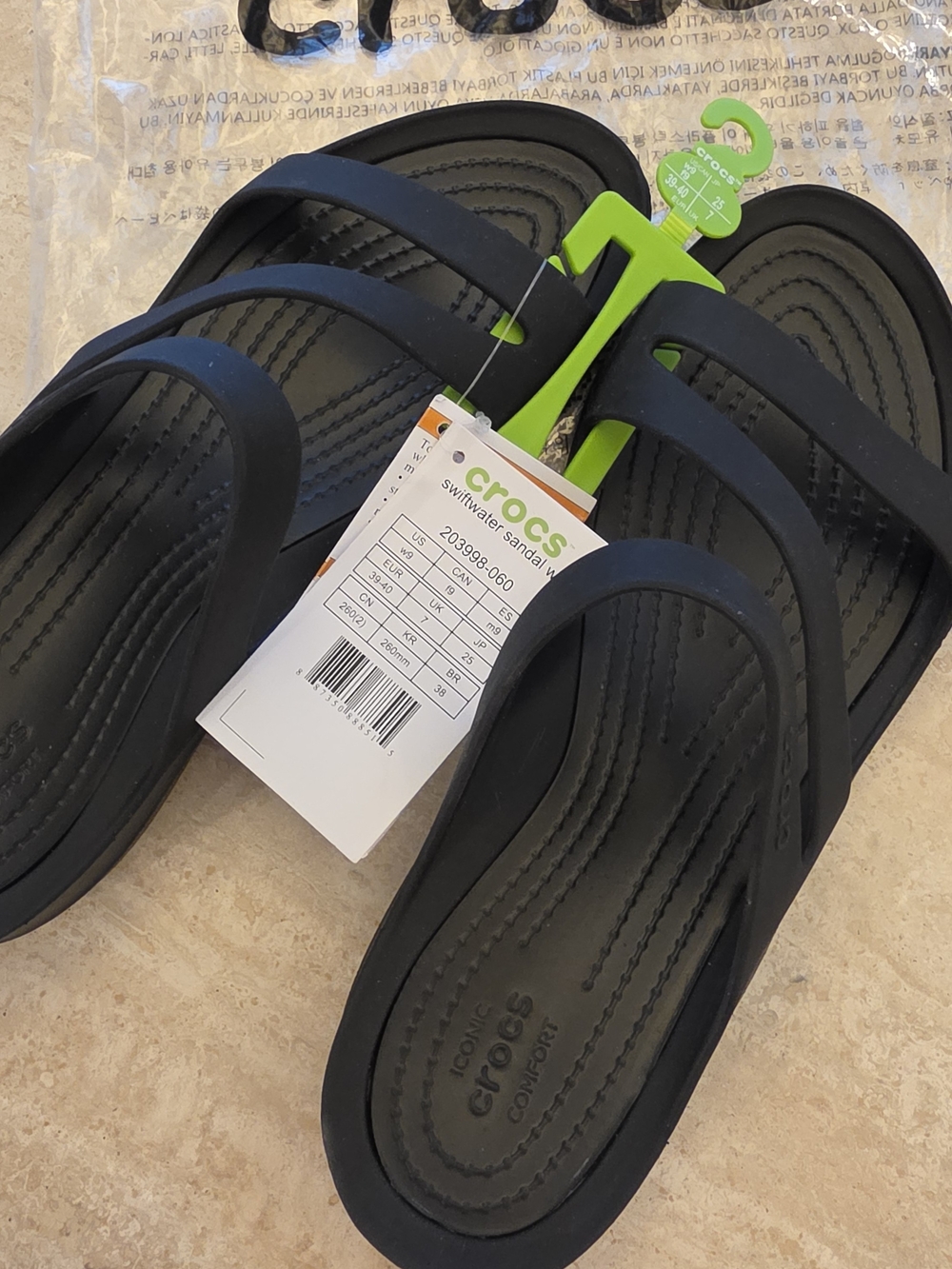 CROCS Black Swiftwater Slip-On Sandals Size 9 - Picture 5 of 5